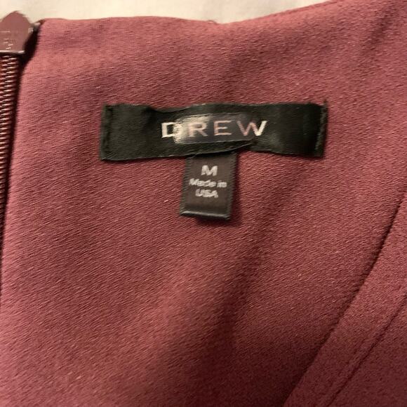 Drew Mai Drape Sleeve & Ruffle Mini Dress Medium Women Burgundy Wine Tie Wrap - Picture 4 of 16